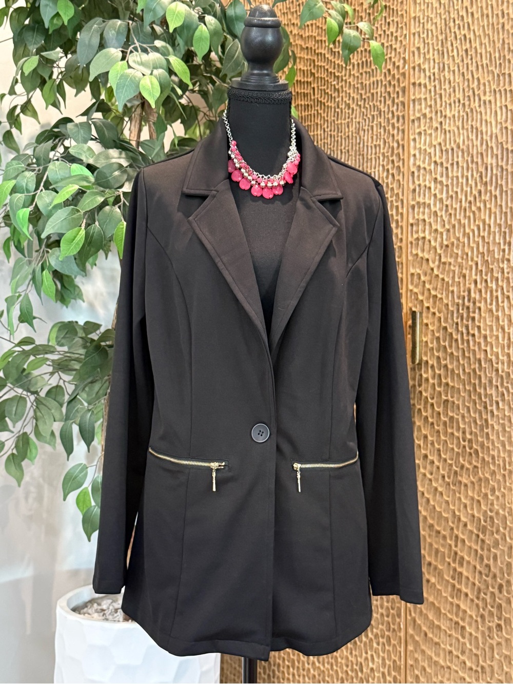 Black Women’s Blazer Jacket with Gold Zippers Size Large